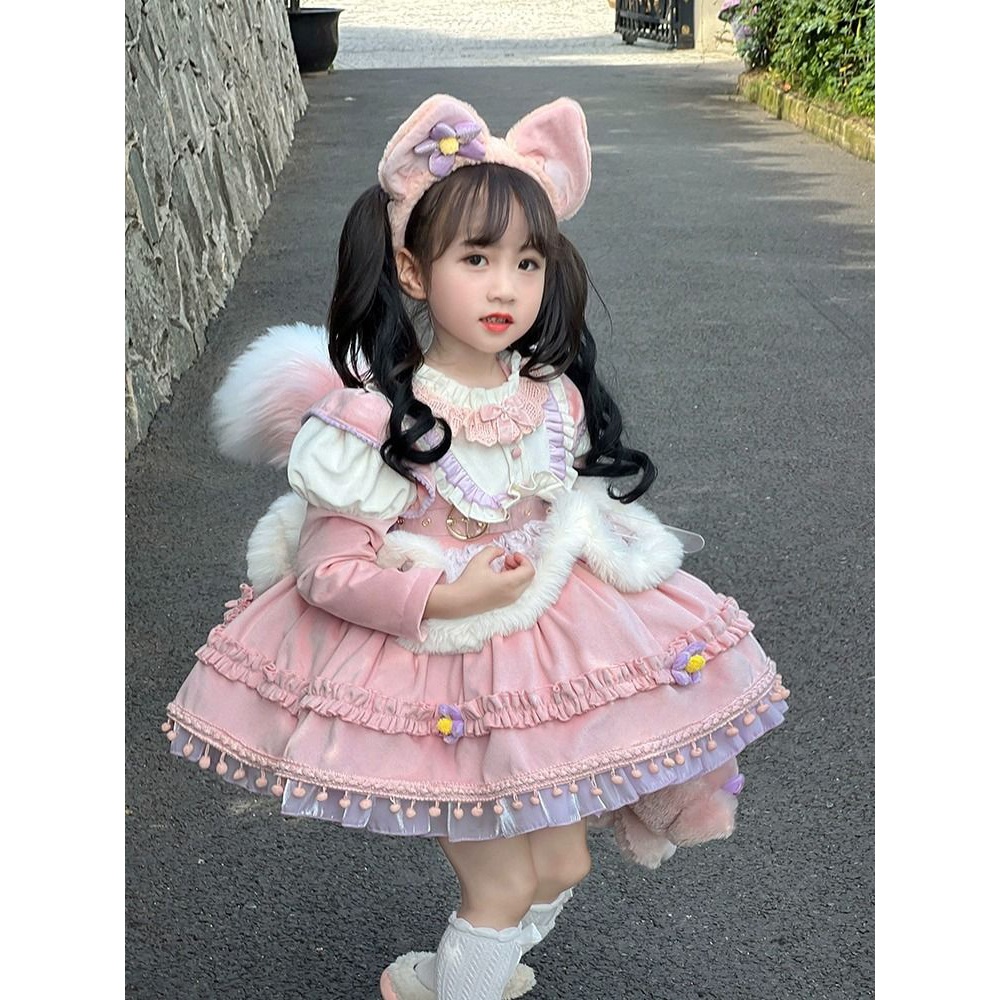 公主风儿童洛丽塔公主裙女童秋冬蓬蓬裙玲娜贝尔加绒加厚连衣裙
