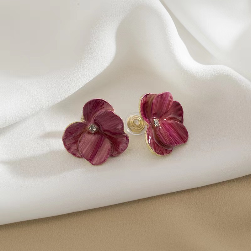 铜合金无非金属耳饰 粉色百搭复古法式小众甜美素款耳钉-5198