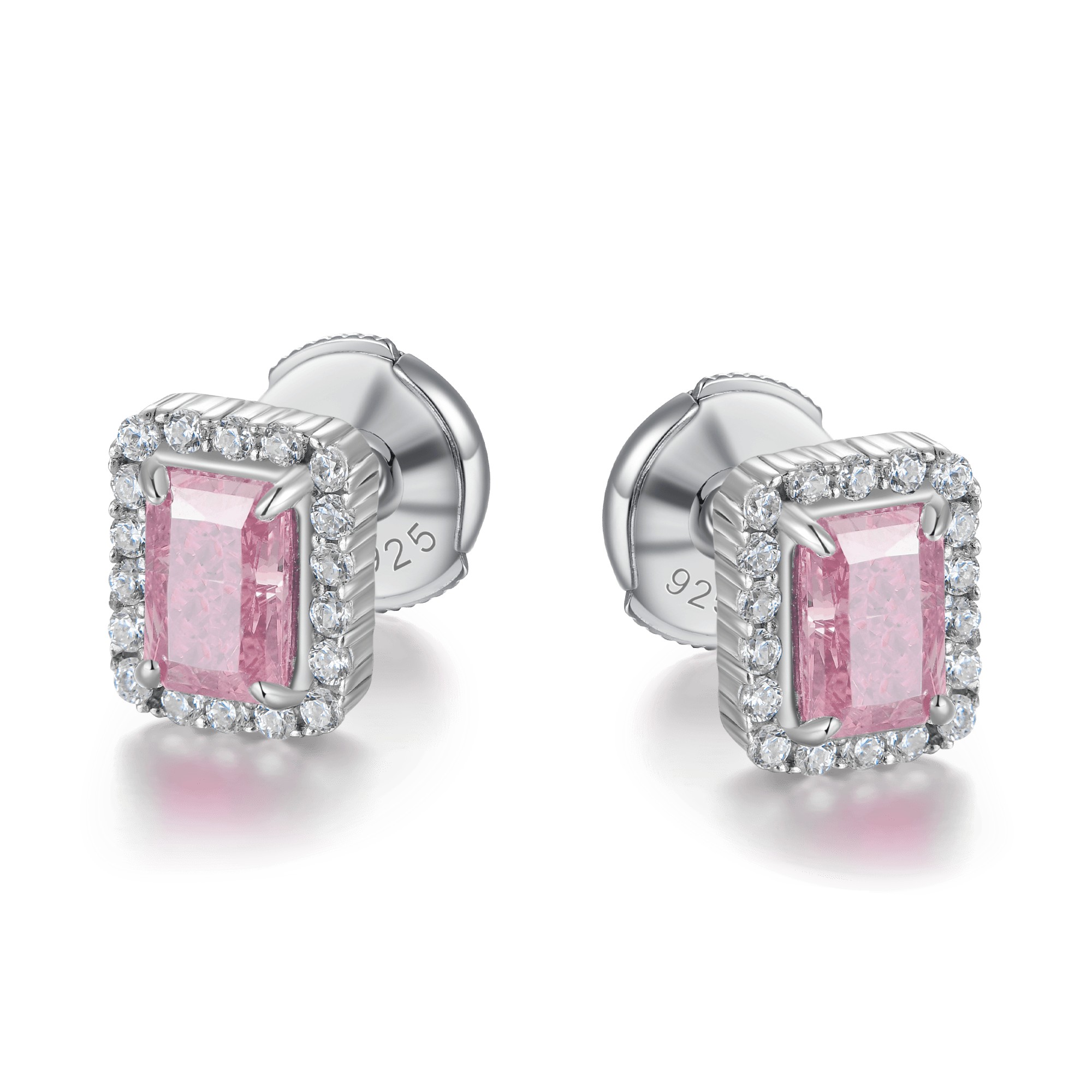 APORRO 925银合成锆石耳饰 冰花切极光之境系列925银八角围镶耳钉