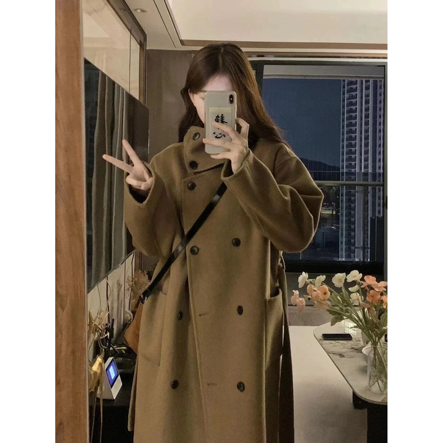 赫本风毛呢外套女2024秋冬高级感大码胖MM宽松立领呢子大衣小个子