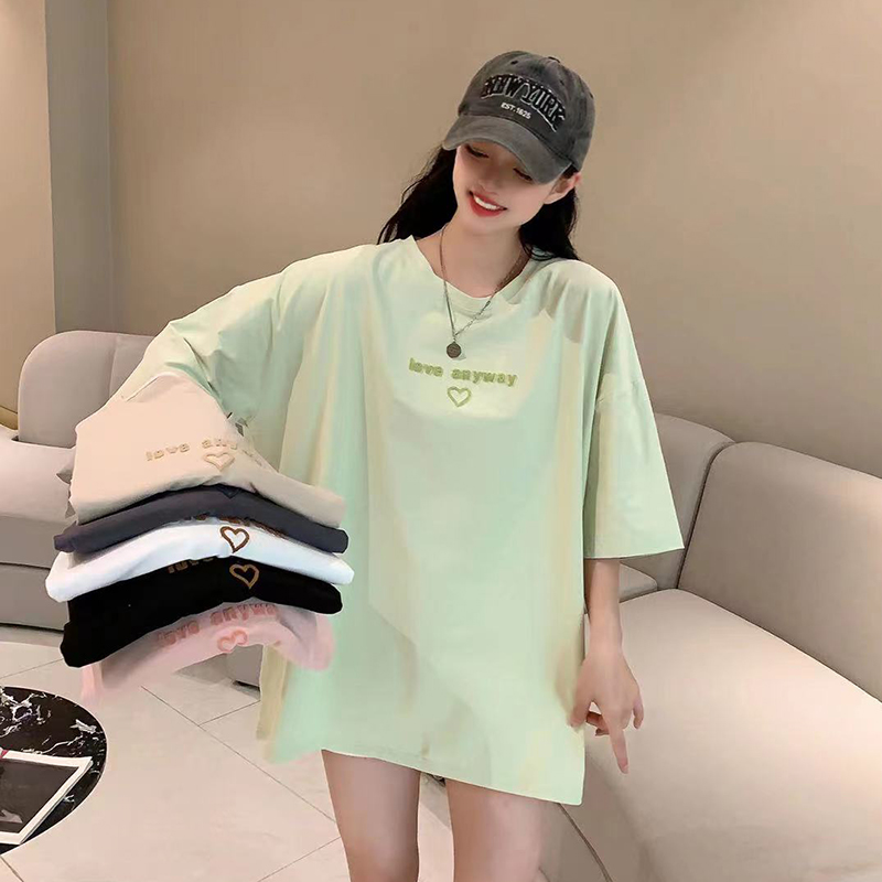 130斤-230斤中长款圆领休闲百搭透气通勤风宽松T恤大版夏季韩版