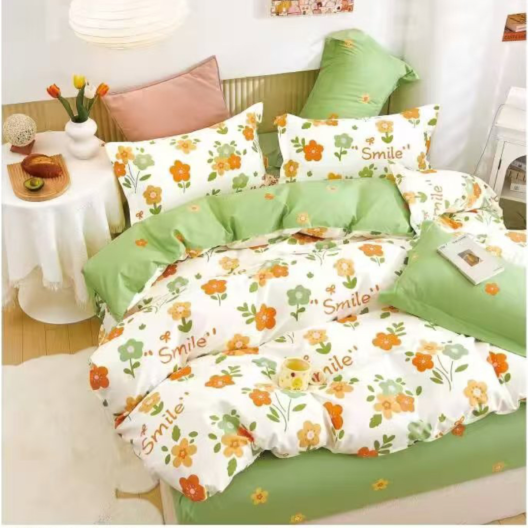 清沐家纺纯棉定制-纯棉高支高密斜纹面料-洛神花开(绿）-AB版