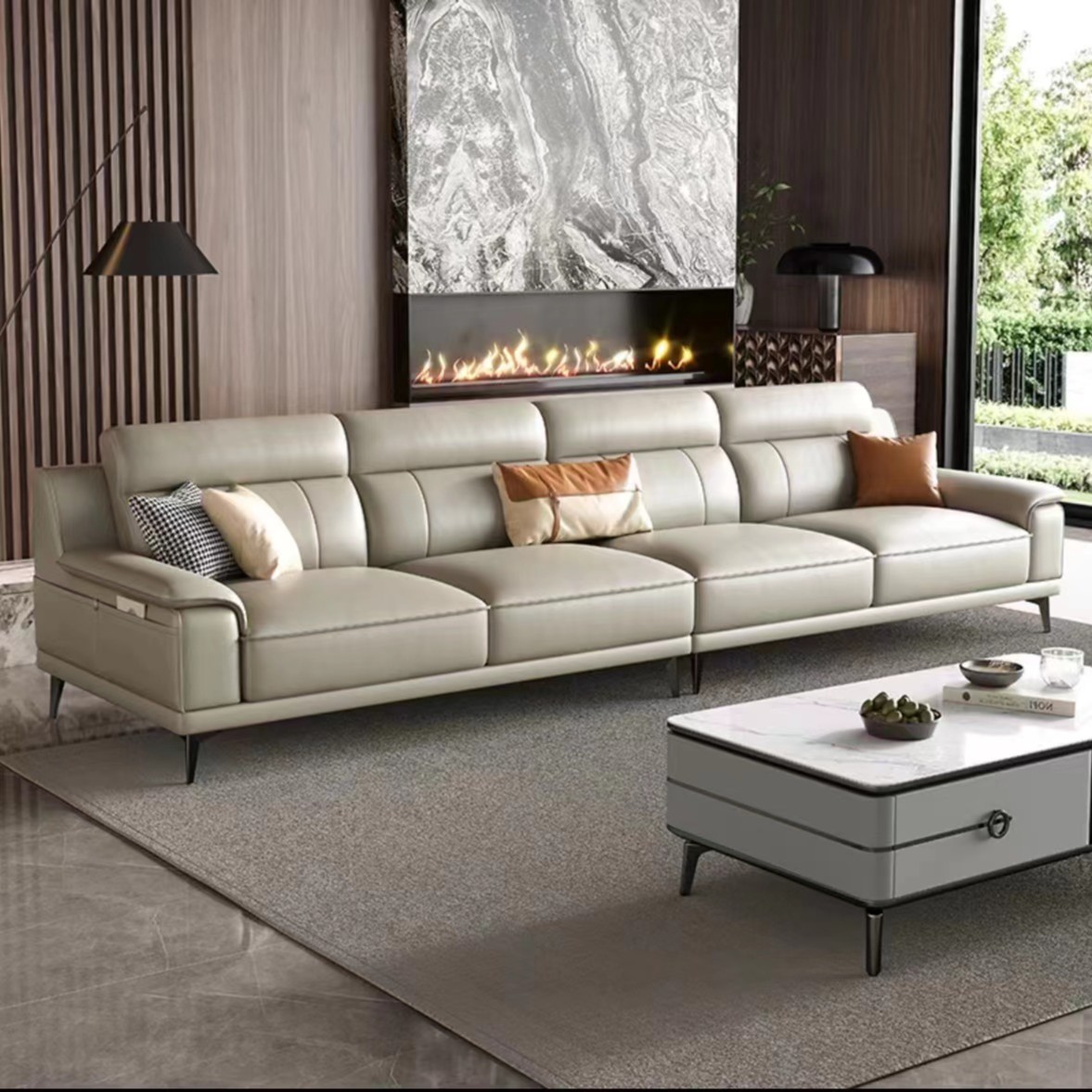 明美娜沙发客厅家用2023新款简约直排真皮沙发大小户型2186#-1