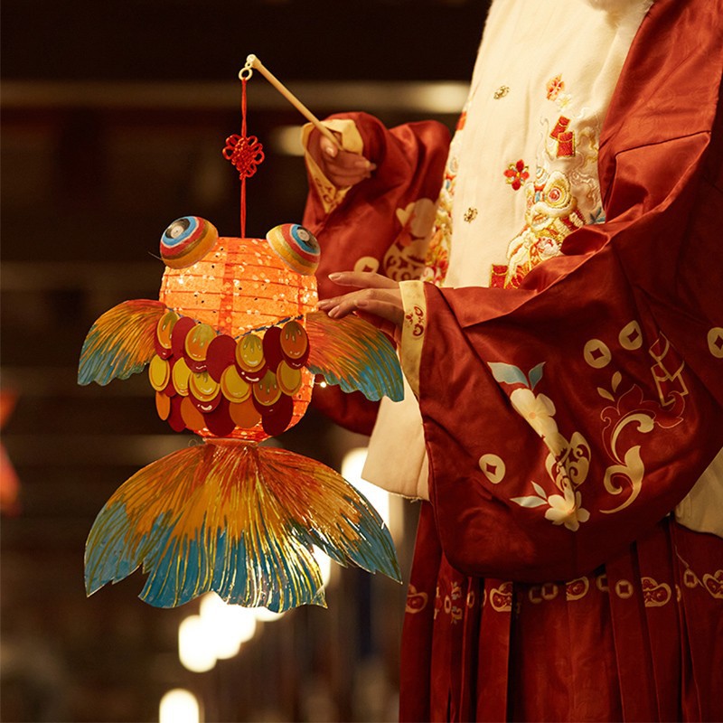 中秋节锦鲤金鱼灯笼儿童手工diy制作材料包手提发光古风花灯