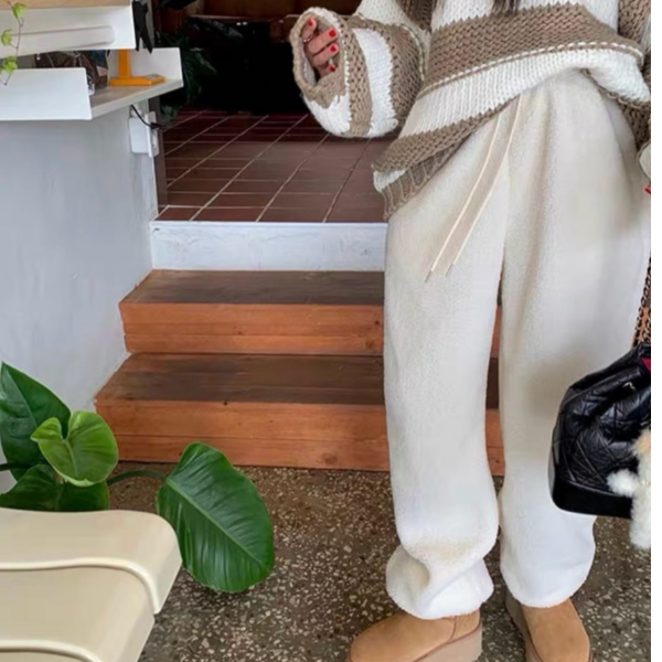 松紧腰毛圈束脚抽绳休闲裤