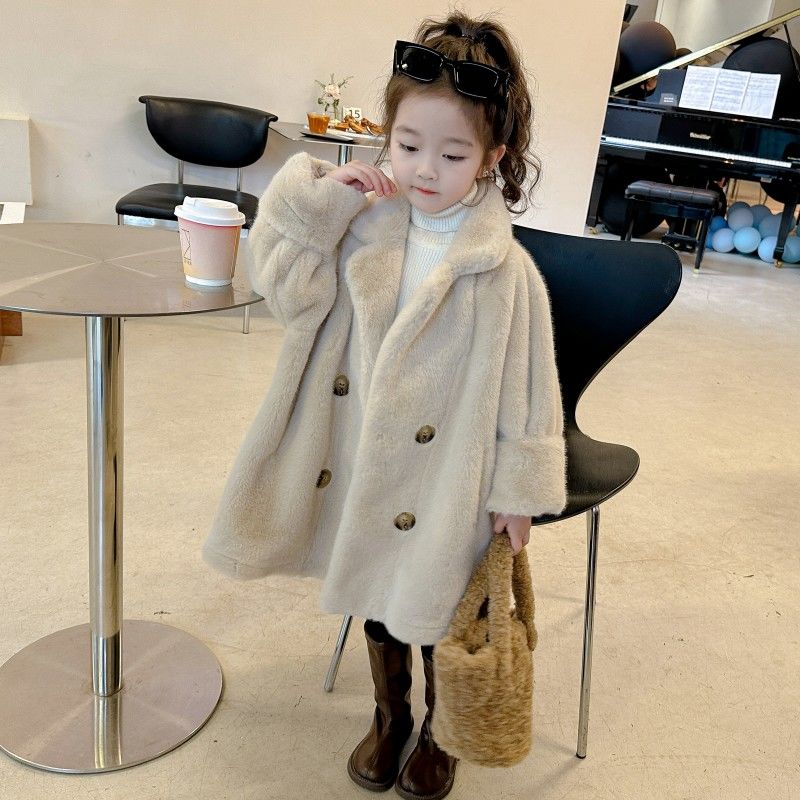 女童新款大衣儿童加绒外套毛毛中长款冬季潮流洋气