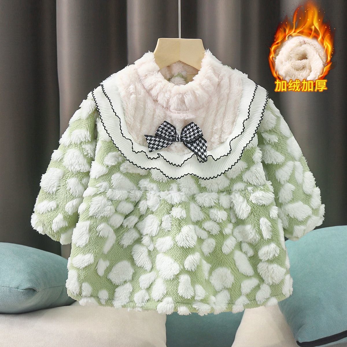 女童长袖反穿衣罩衣儿童饭兜婴幼儿防水罩衫秋冬加绒宝宝吃饭围兜