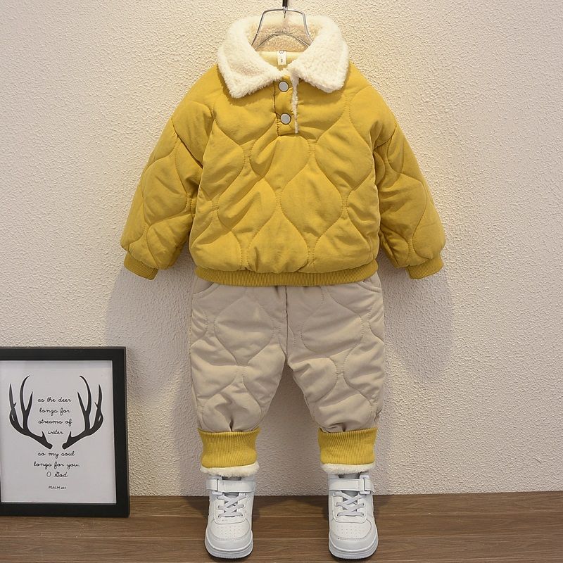 小童棉衣套装2023新款童装男童儿童冬装加绒棉服宝宝秋冬两件套潮
