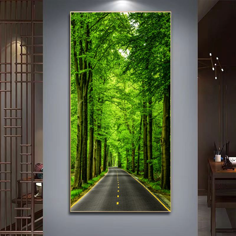 【绿色竹林】装饰画2025壁画竹林玄关风景带灯竖版挂画玄关装饰画
