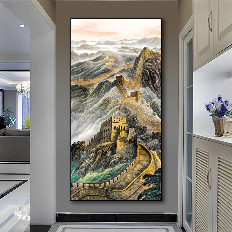 【玄关画】万里长城国画玄关装饰画走廊背景墙风景轻奢装饰画挂画