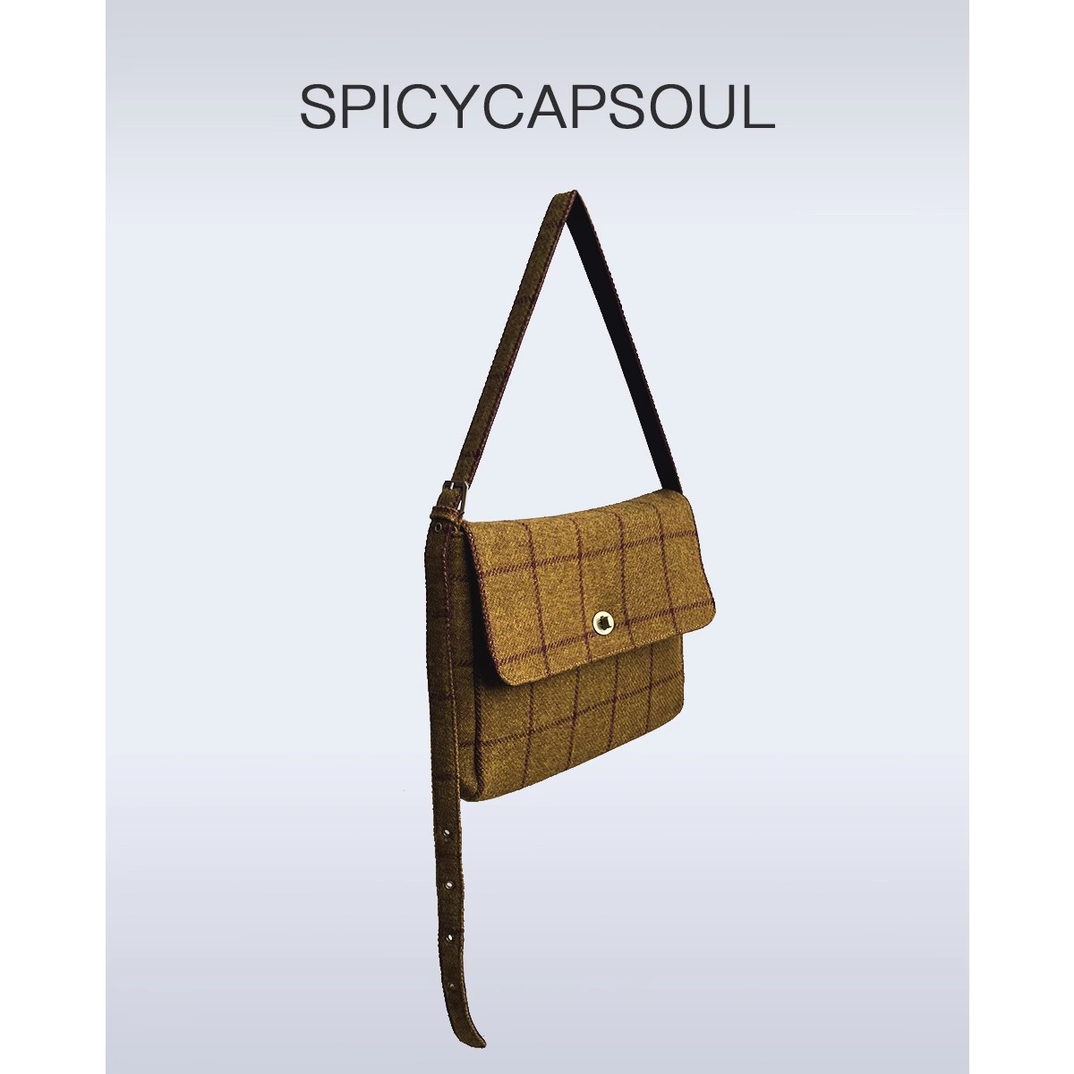 【偶遇在格林】SpicyCapSoul池金物复古英伦风粗花毛呢格纹邮差包包