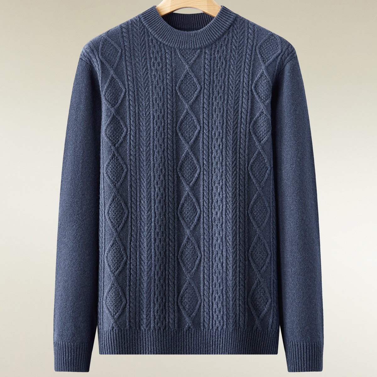 【羊毛针织衫】红豆男装秋冬款绞花全羊毛厚毛衫圆领针织衫男毛衣