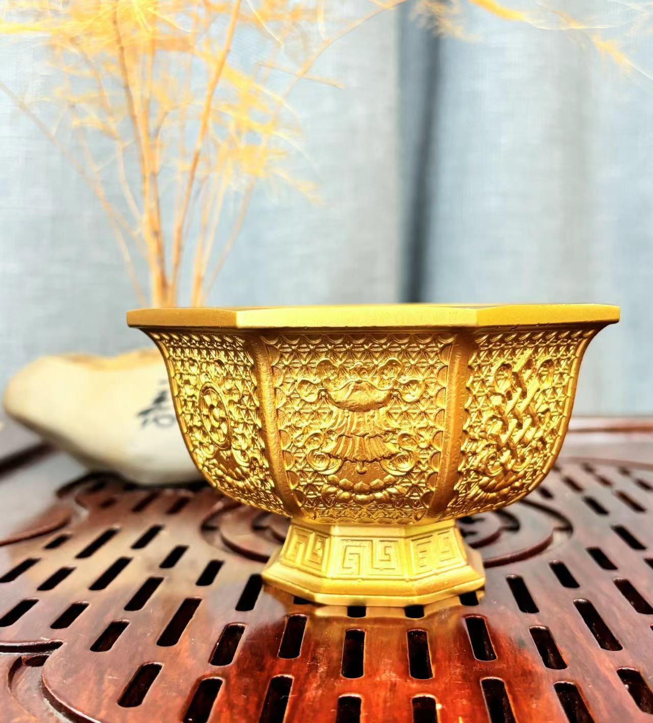 黄铜复古八宝碗家居装饰乔迁摆件