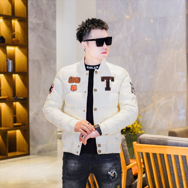 冬季新款立领棒球服夹克式羽绒服男士修身帅气百搭90白鸭绒外套潮