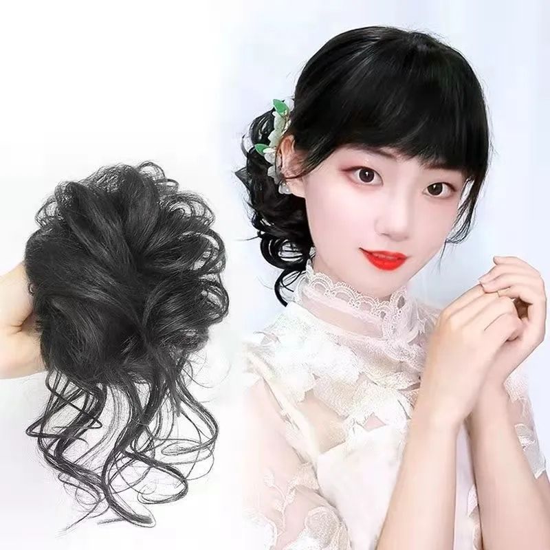 慵懒气质长须卷发圈假发发圈皮筋哑光气质旗袍古风丸子头自然蓬松