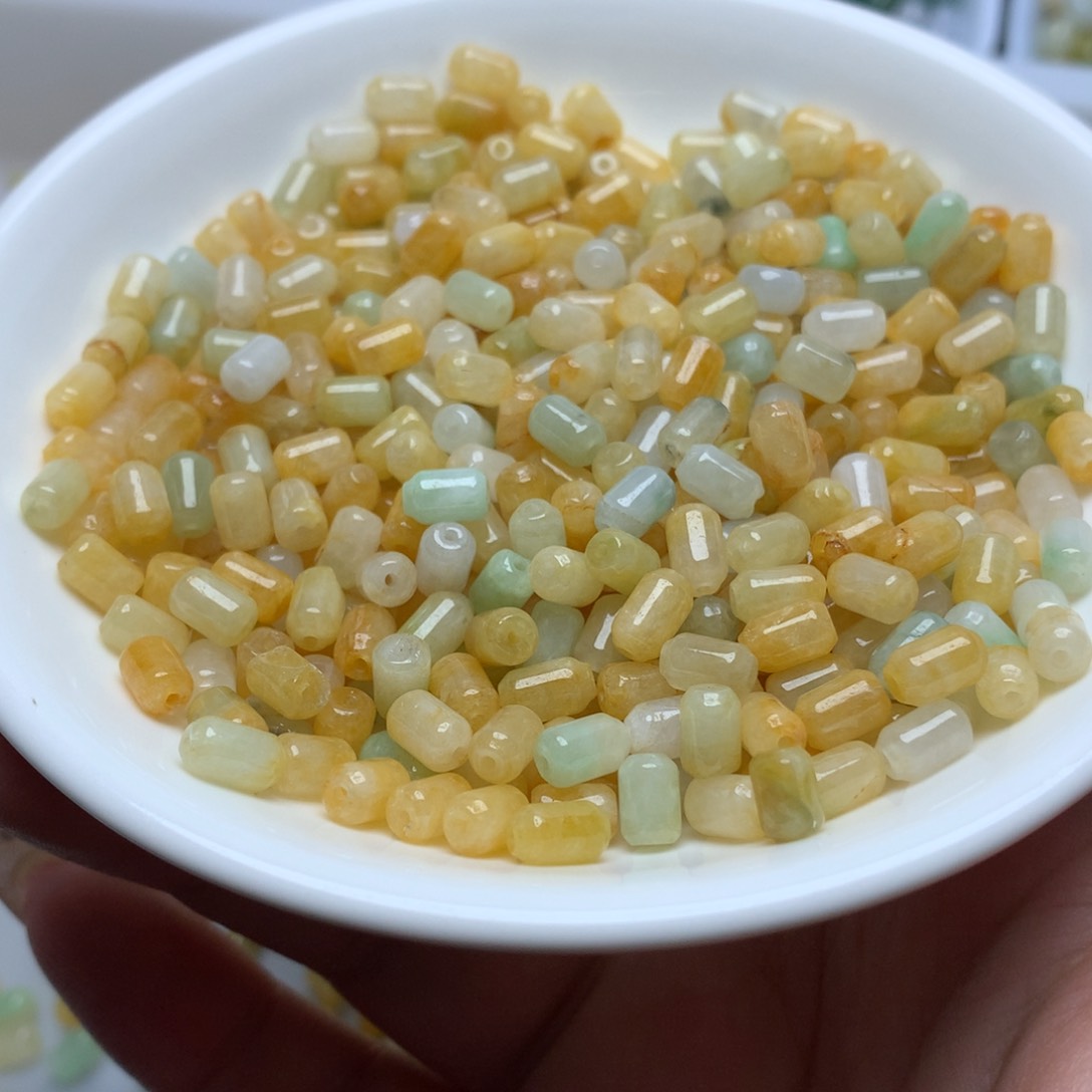 【闪购商品】翡翠手链未镶嵌卡4乘6冰黄冬瓜珠50颗