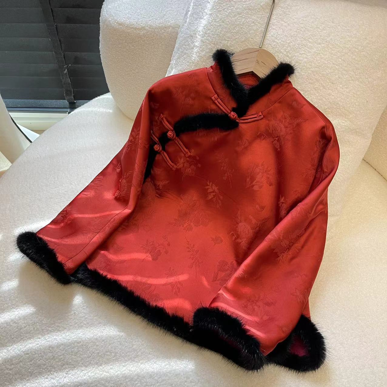 【喜儿定制】冬季新款新中式设计师重工红色汉服衬衫长袖打底国风