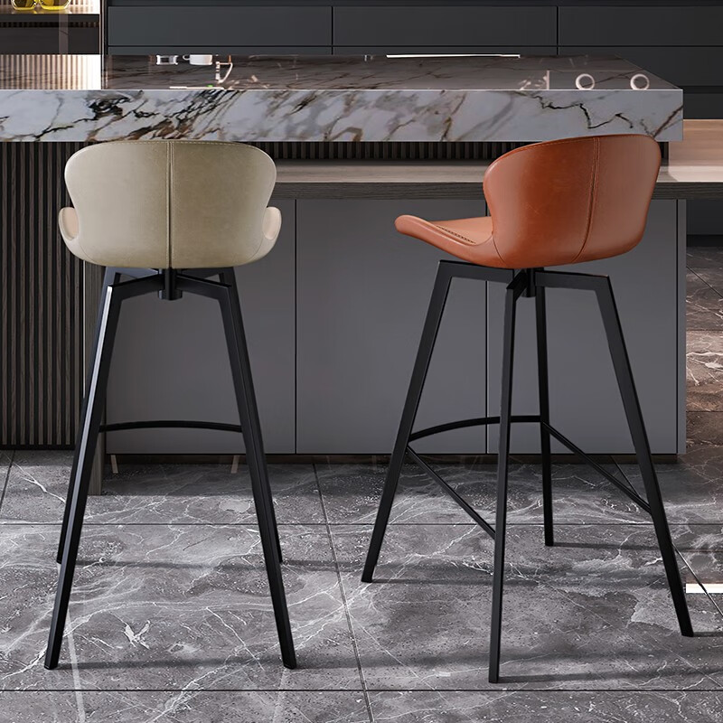 立吾现代简约吧台椅可旋转铁艺厨房高餐椅前台酒吧椅高脚凳7113