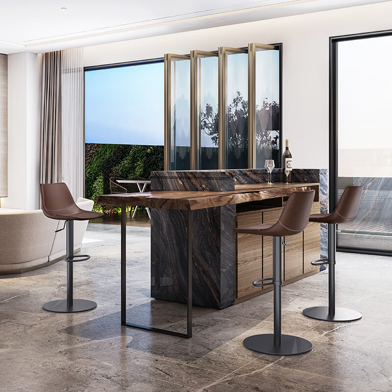 立吾 真皮吧椅升降轻奢意式进口油蜡牛皮旋转吧台椅子家用现代726