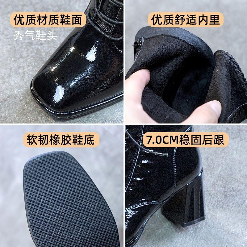 马丁短靴子女2023年新款秋季秋冬款英伦风百搭粗跟中跟高