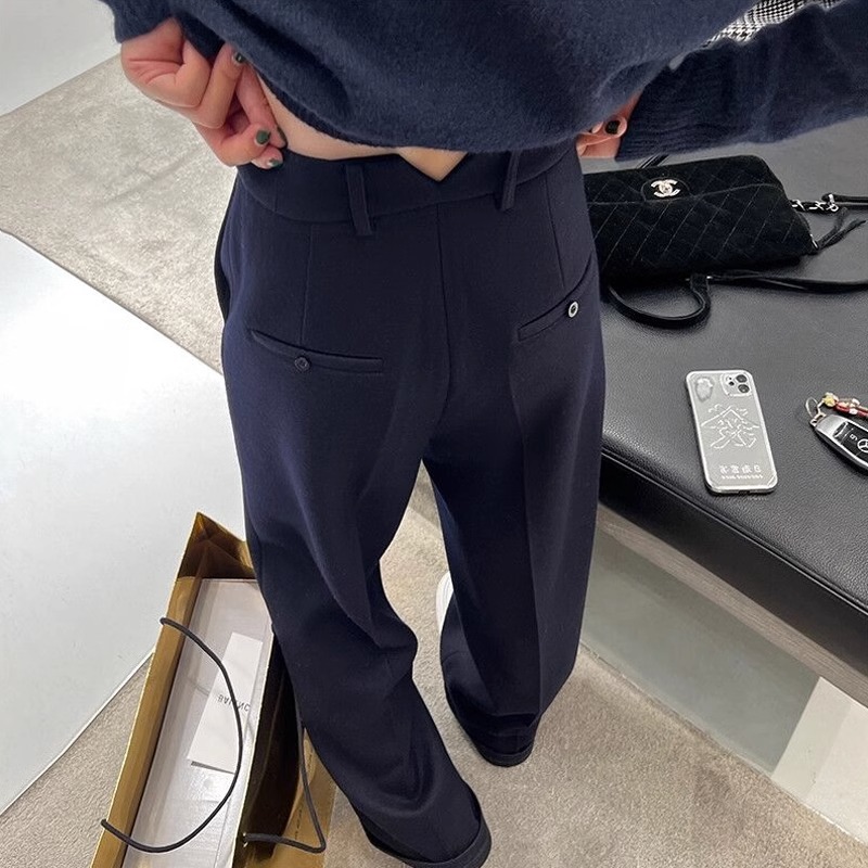 大码黑色休闲西装裤子女春秋新款微胖高腰显瘦直筒裤拖地阔腿裤