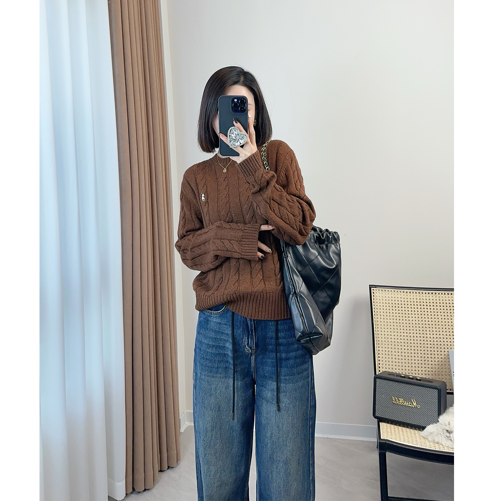 《YI YI》软糯麻花圆领洋气毛衣针织衫女上衣