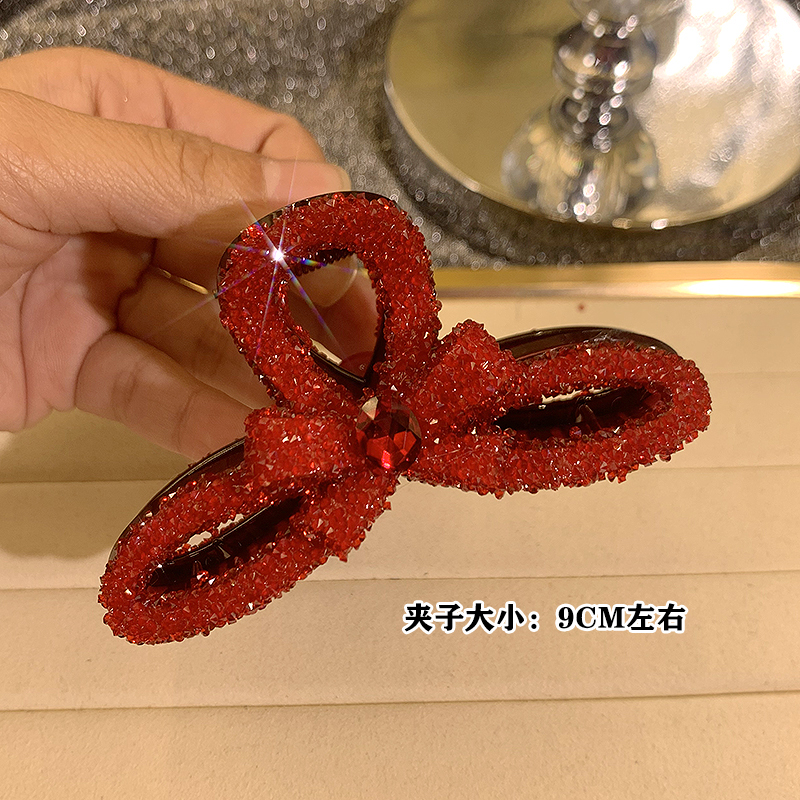 9CM蝴蝶结红色抓夹女AB面全盘发鲨鱼夹甜美气质半扎发夹子