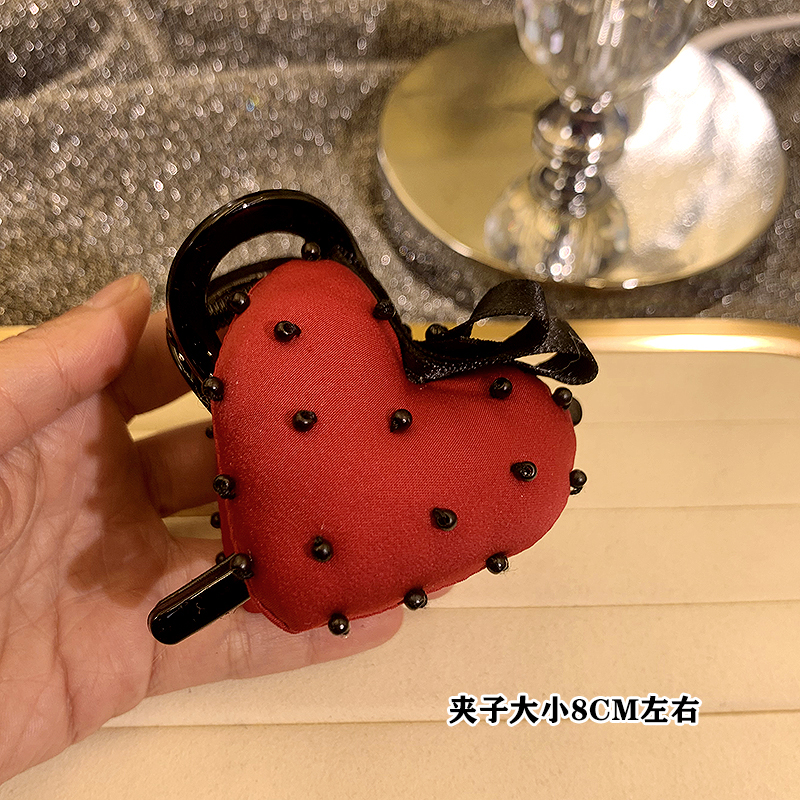 8CM秋冬红色草莓抓夹女全盘发半扎发鲨鱼夹丸子夹