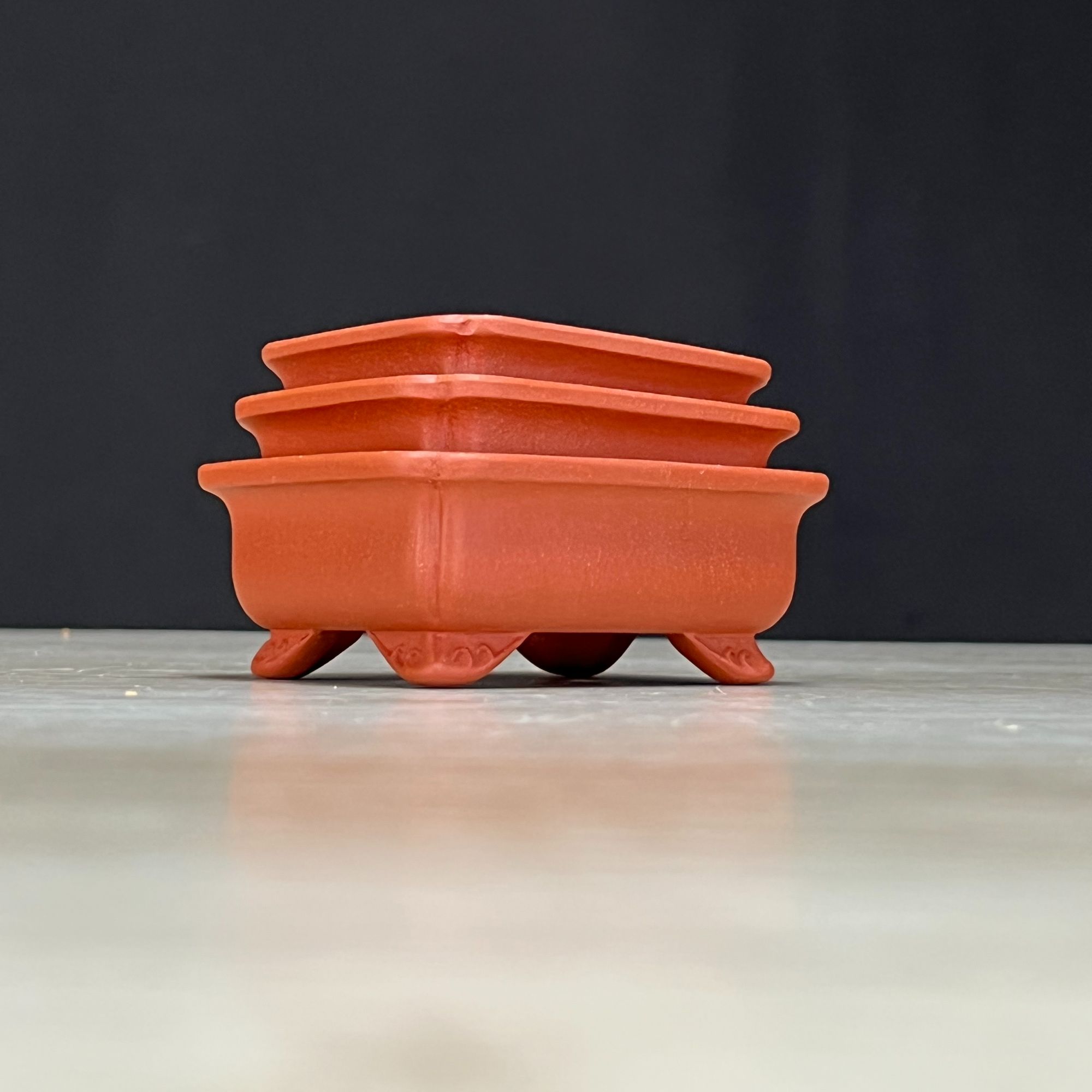 中和造印 朱泥长方云角 花盆（3个组）