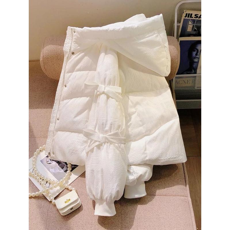 韩版羽绒服女2023新款冬甜美蝴蝶结设计小个子加厚白鸭绒外套潮