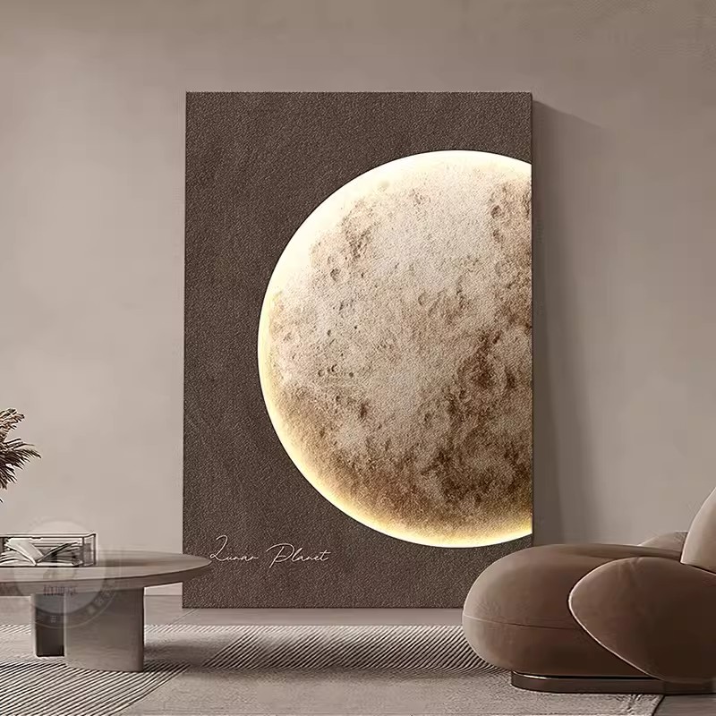 侘寂风沙发背景墙落地画高级感砂岩肌理画玄关装饰画月球客厅挂画