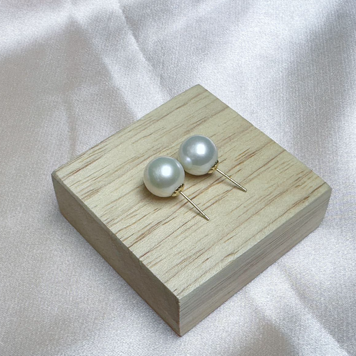 淡水珍珠18k镶嵌珍珠素钉10-11mm简约时尚