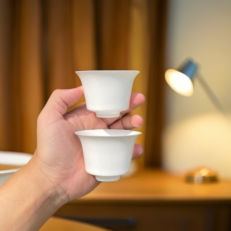 潮州高骨瓷主人杯大号马蹄杯80毫升超薄胎反口杯防烫手1个装