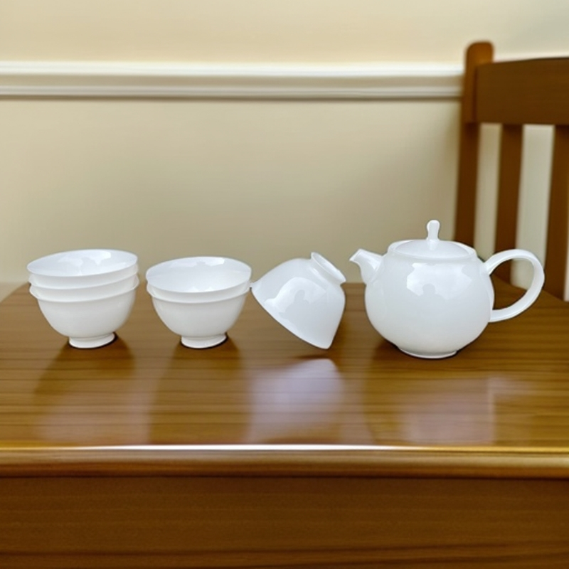 潮州高骨瓷茶壶套装110毫升灯笼壶加6个40毫升高脚杯超薄胎工夫茶