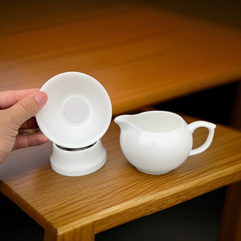 潮州高骨瓷公道杯【200ML】漏网套装全陶瓷开孔 无砂布设计更耐用