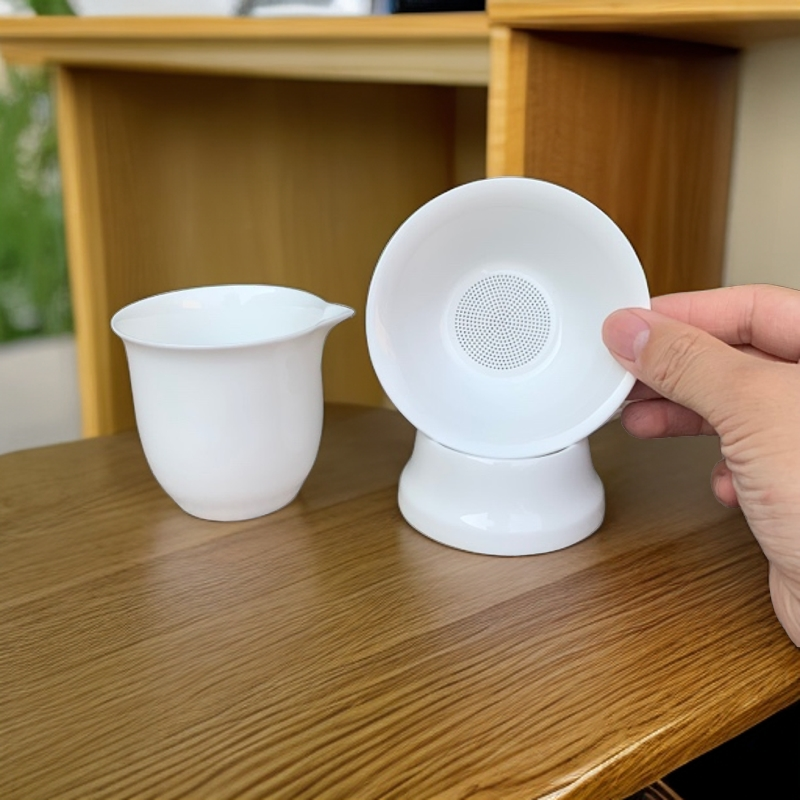 潮州骨瓷公道杯160毫升加漏网一套全陶瓷开孔无沙网耐用高档分茶