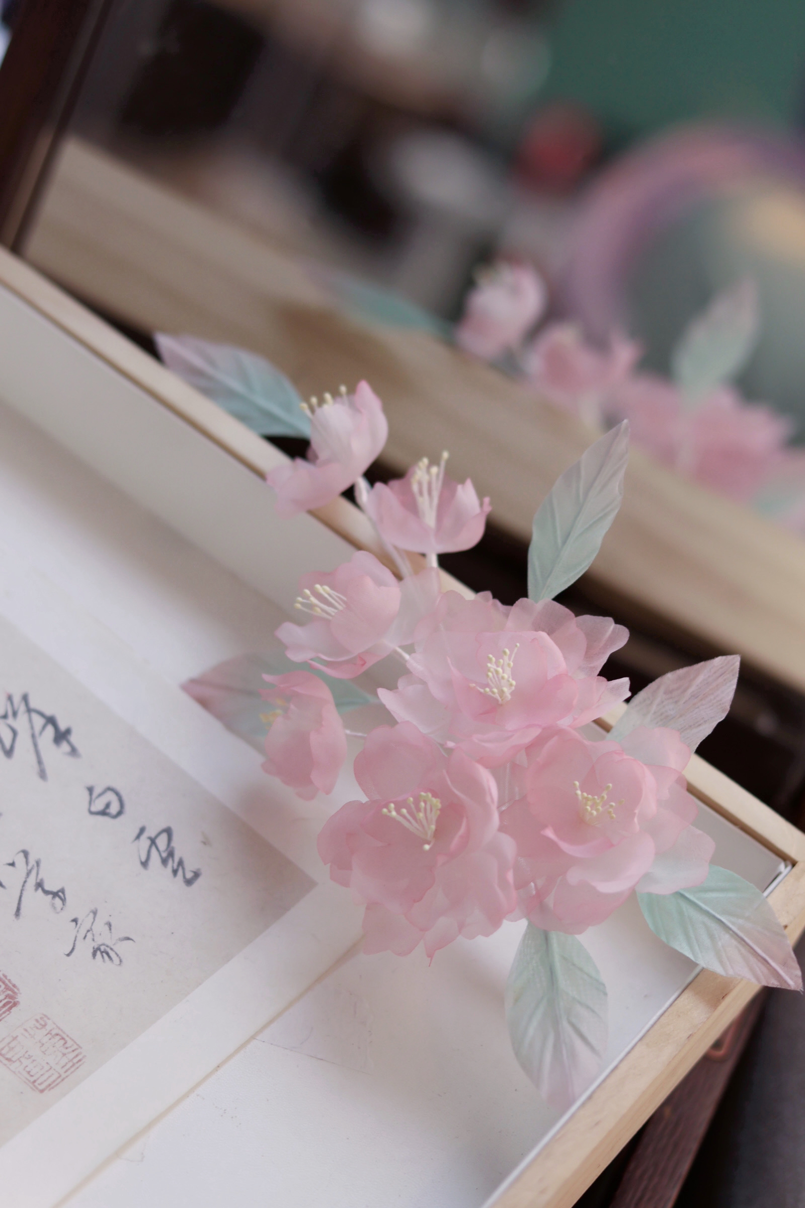 原创（阶前月）重瓣樱花真丝烫花发饰