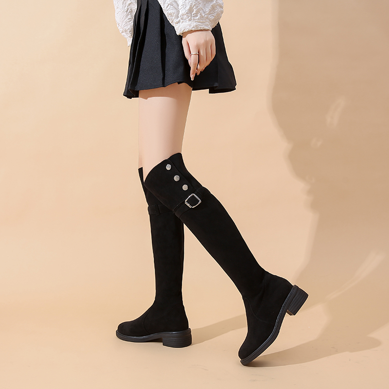 两穿磨砂过膝长筒靴子女2025秋季新款长靴不掉筒冬加绒弹力瘦瘦靴