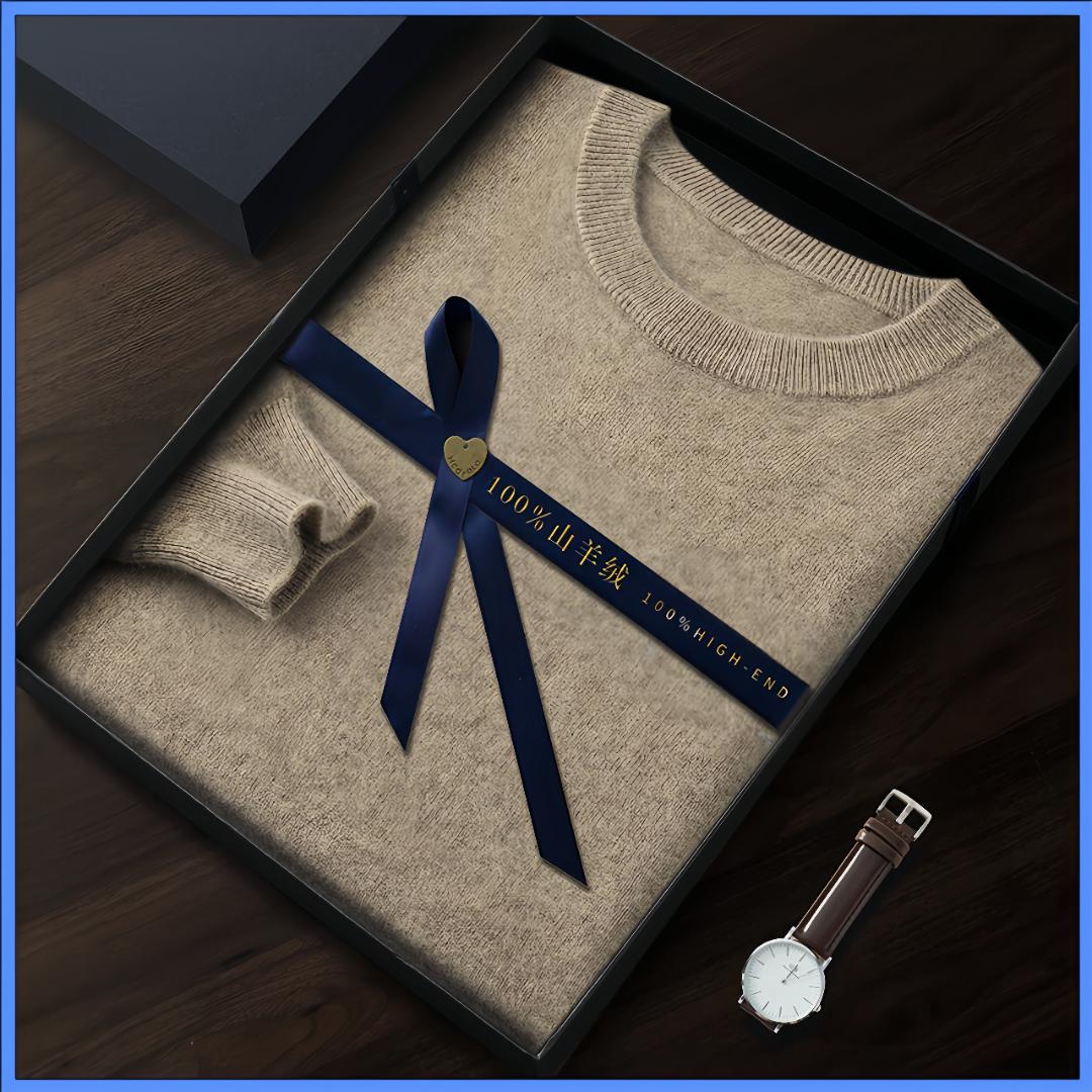 鄂尔都市牧王男士羊毛衫毛衣加厚羊绒衫男圆领冬长袖针织轻奢时尚