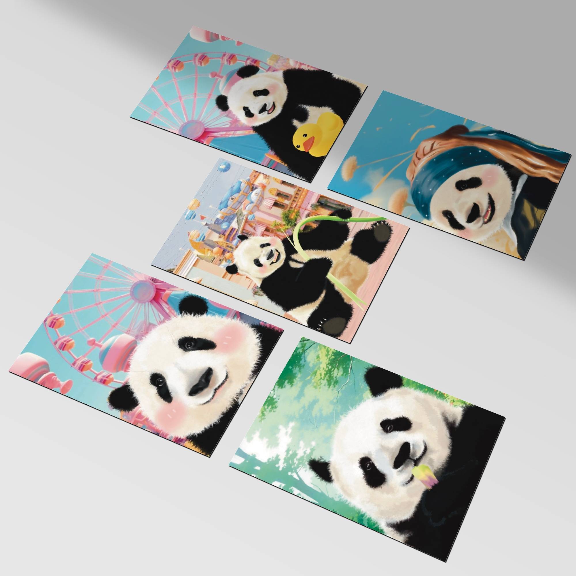 国宝熊猫插画明信片可爱明信片