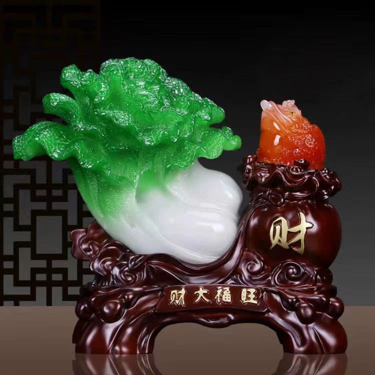 福袋玉客厅创意麒麟雕刻白菜高档中式装饰摆件大号玄关书房新房