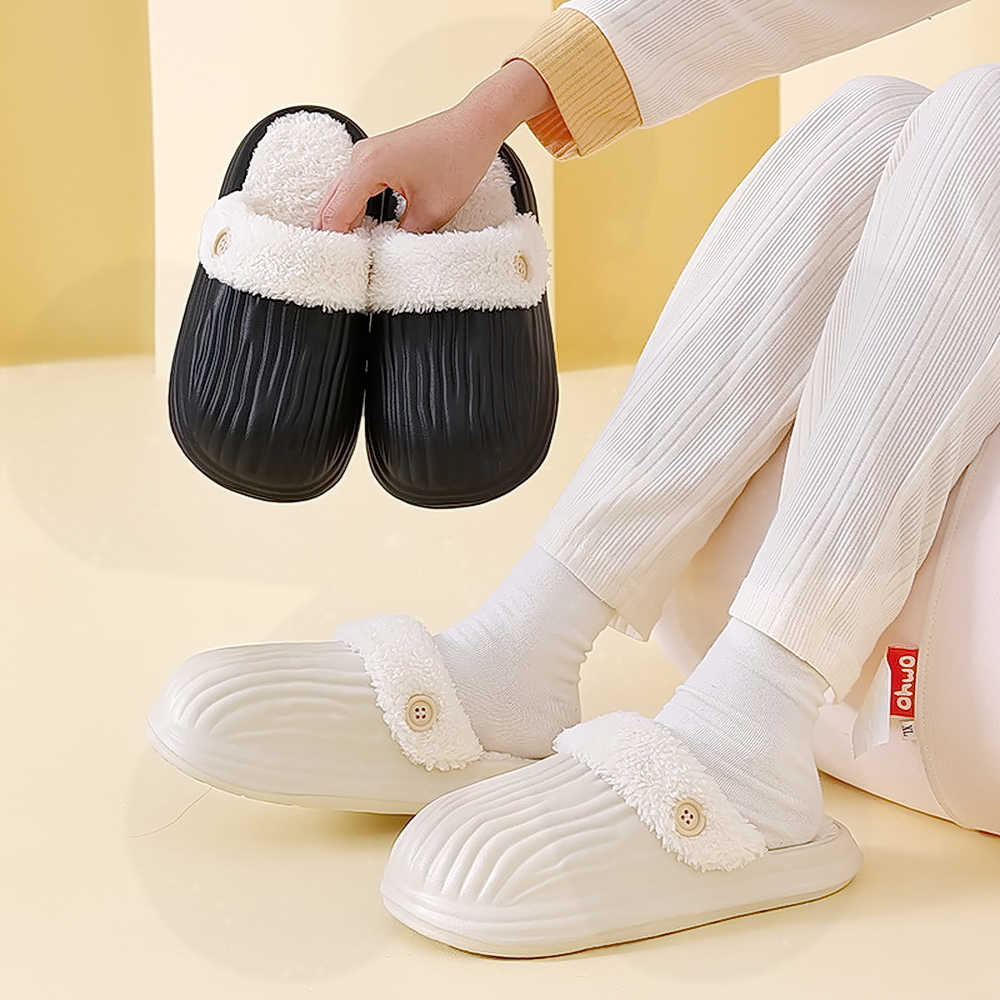 保暖品质可拆洗防水棉拖鞋秋冬季家居家加绒宿舍款男女厚底舒适款