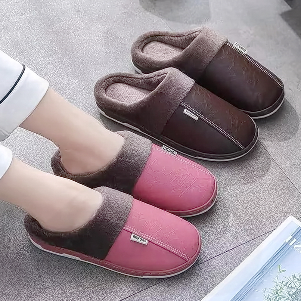 pu新款皮男秋冬季室内棉拖鞋女防水冬月子鞋厚底防滑保暖耐脏情侣