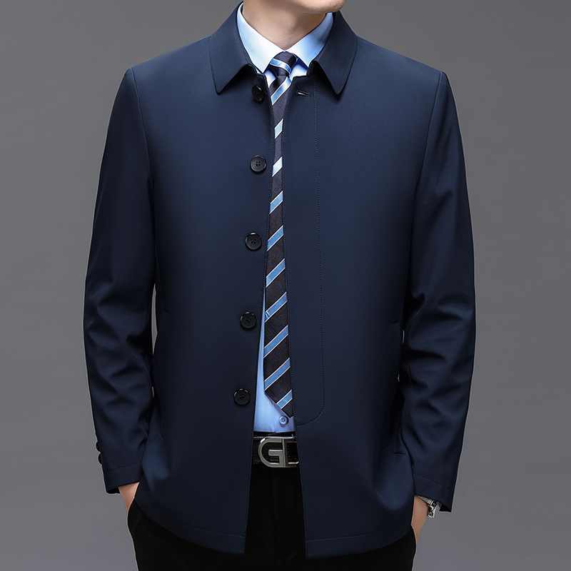 【老爷车】男士新款中年休闲外套春秋商务休闲风衣夹克系扣薄款