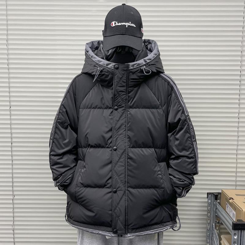 热销羽绒服男潮牌条纹外套2023厚冬青少年东北初高中大学生冲锋衣