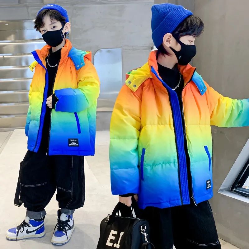 【双12活动】男童冬季棉袄2023新款中大童儿童中长款棉服宽松渐变