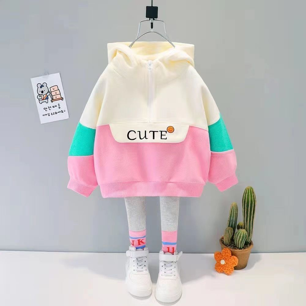 【双12活动】春秋季女童棉质套装新款小童炸街时尚连帽女