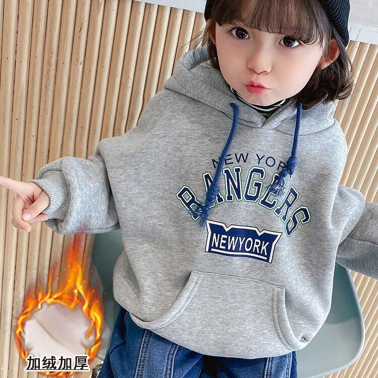【双12活动】女童加绒连帽卫衣秋冬2023新款女宝宝洋气儿童中长款
