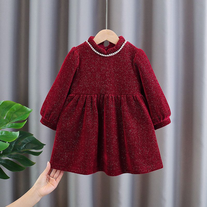 【双12活动】女童冬季连衣裙拜年服2023新款冬装加绒加厚过年裙子