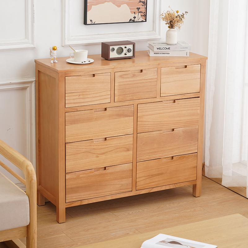 实木九斗柜带锁卧室床尾柜简约七斗柜客厅家用储物柜收纳柜子